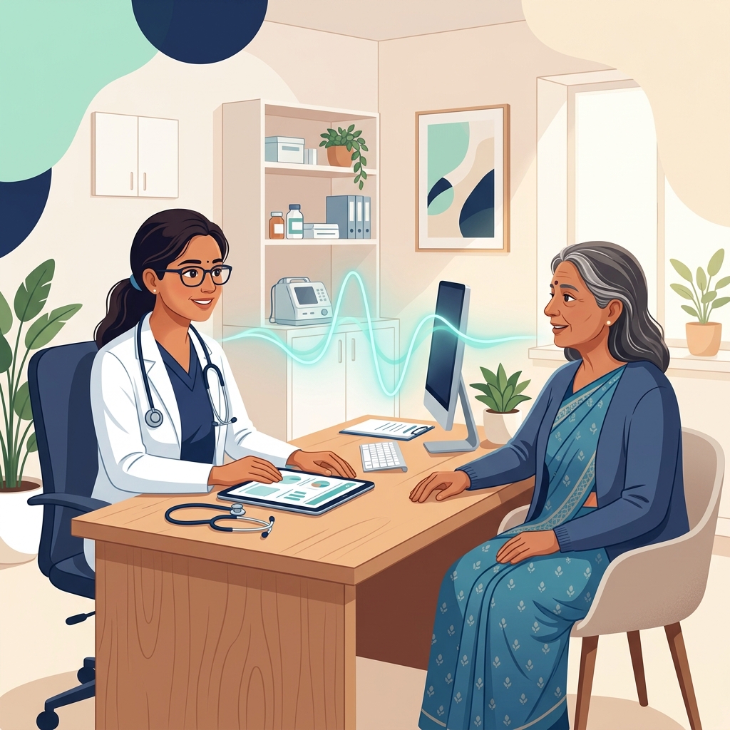Empathetic consultation between doctor and patient with AI clinical copilot waveform