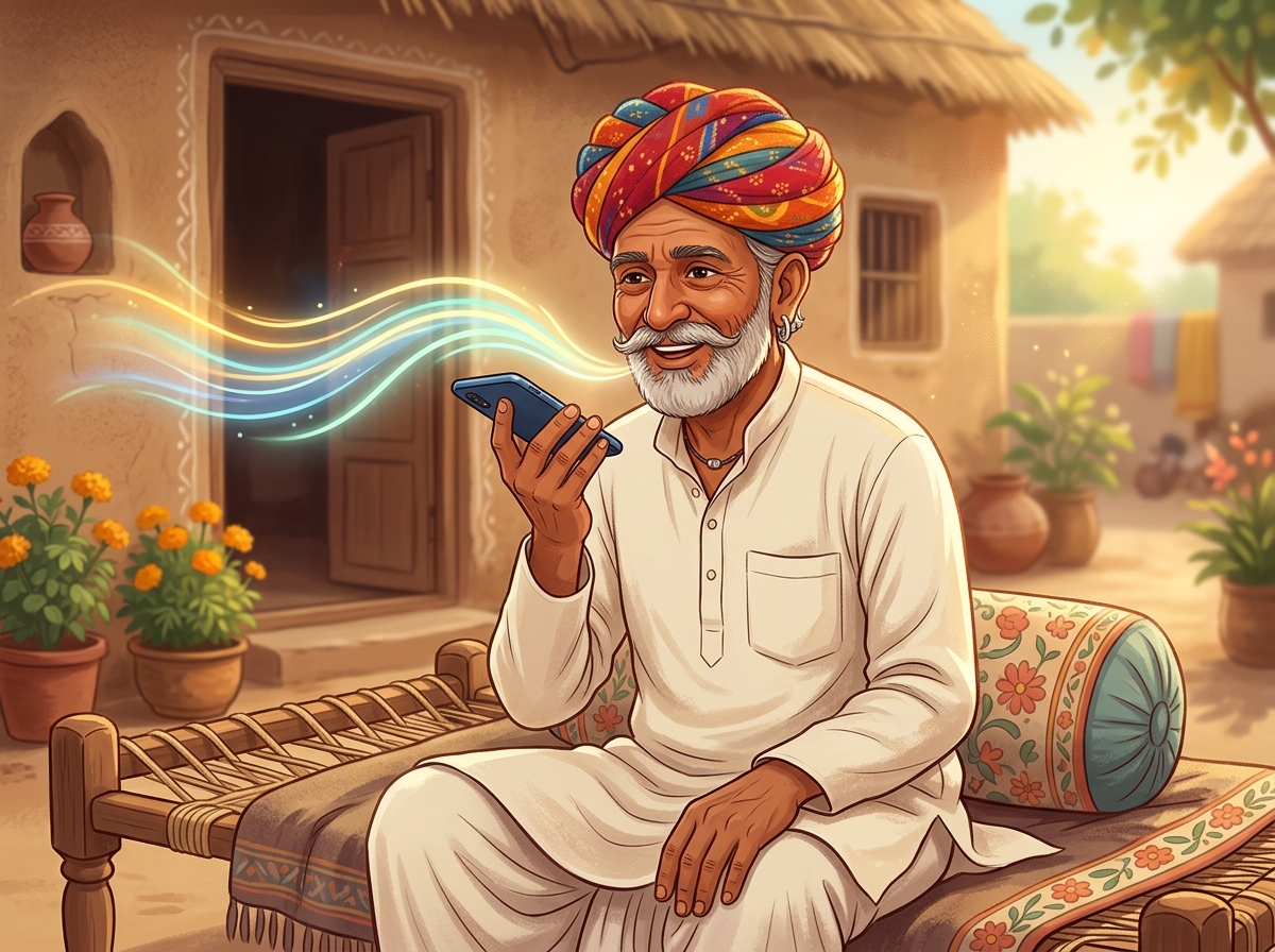 A rural Indian patient speaking to a phone